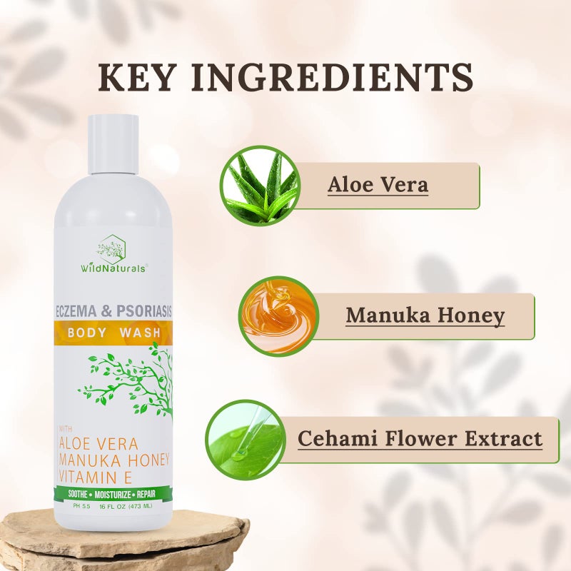 Wild Naturals Moisturizing Eczema Body Wash â€“ Gentle Psoriasis Body Wash for Itchy, Dry Skin Relief â€“ Eczema Soap for Redness and Flareups â€“ Hydrating Cleanser for Women and Men - Image 2