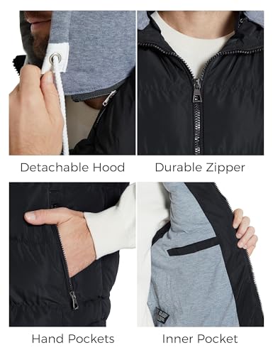 ZSHOW Men's Black Vest Removable Hooded Winter Vest Outerwear Jackets(Black,XL) - Image 5