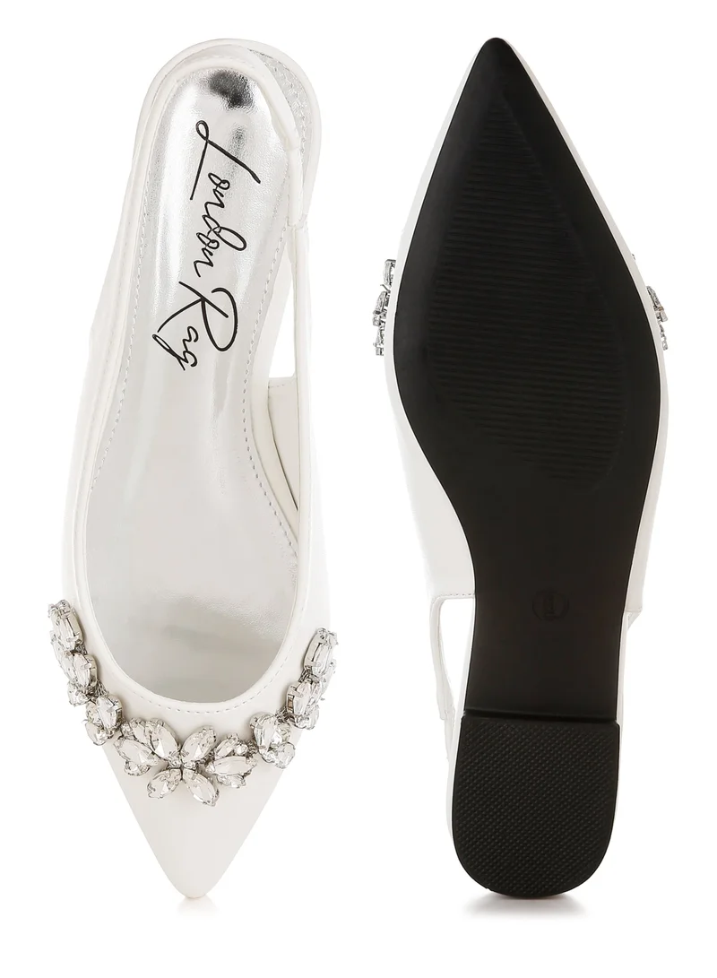London Rag White Diamante Embellished Flat Sandals