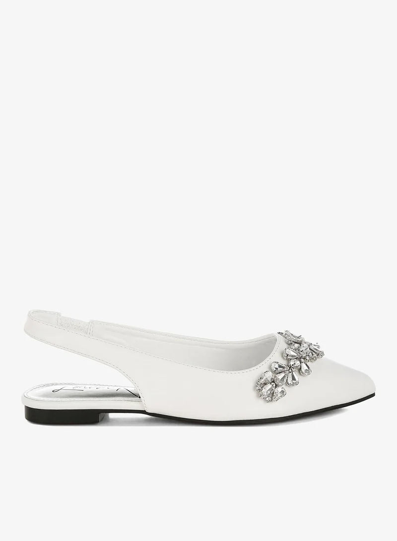 White Diamante Embellished Flat Sandals