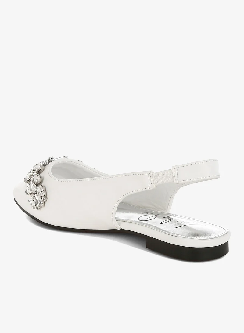 London Rag White Diamante Embellished Flat Sandals