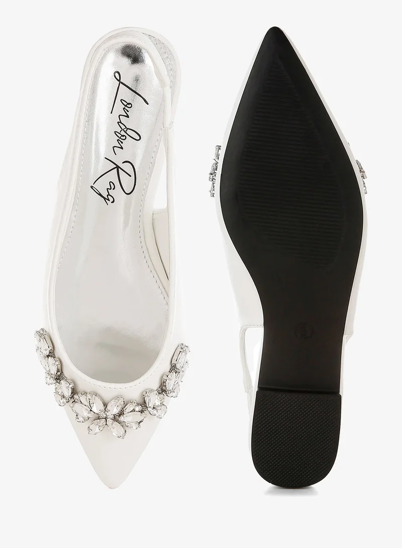 London Rag White Diamante Embellished Flat Sandals