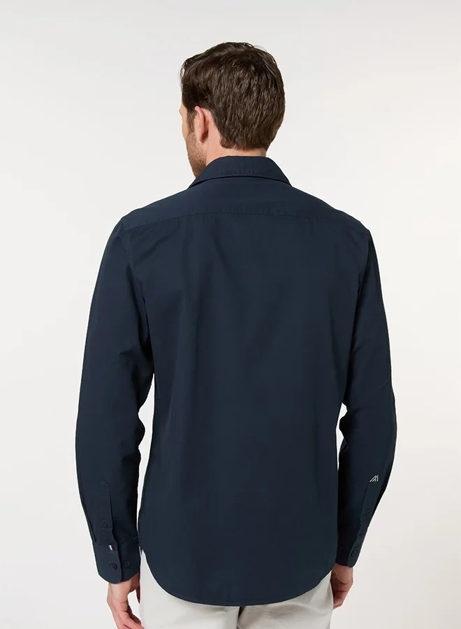 Mannerism The Smooth Drape Navy Twill Shirt with Fluid Movement