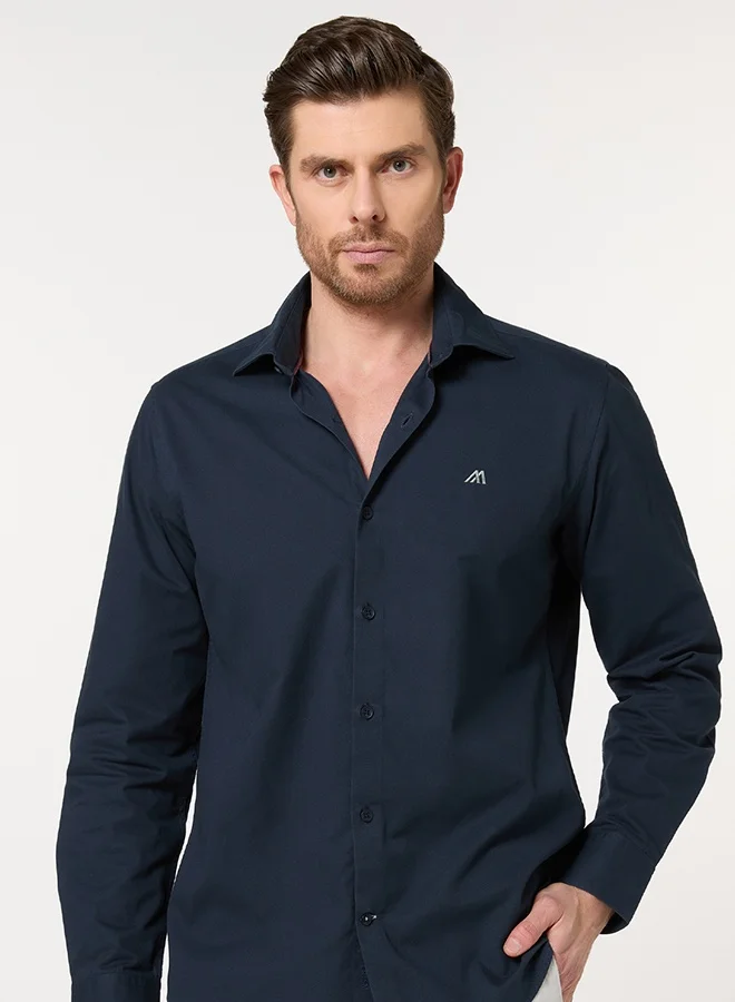 Mannerism The Smooth Drape Navy Twill Shirt with Fluid Movement