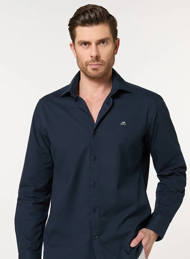 Mannerism The Smooth Drape Navy Twill Shirt with Fluid Movement