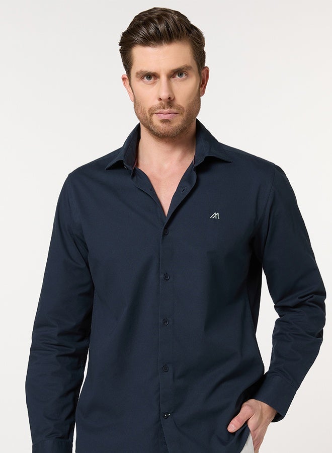 مانرزم The Smooth Drape Navy Twill Shirt with Fluid Movement - Image 1