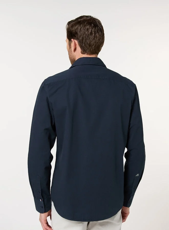 Mannerism The Smooth Drape Navy Twill Shirt with Fluid Movement
