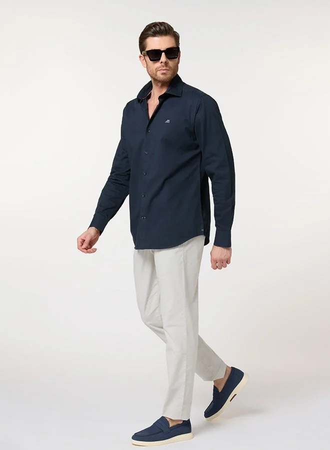 MANNERISM  The Smooth Drape Navy Twill Shirt with Fluid Movement for Men | Best Price UAE
