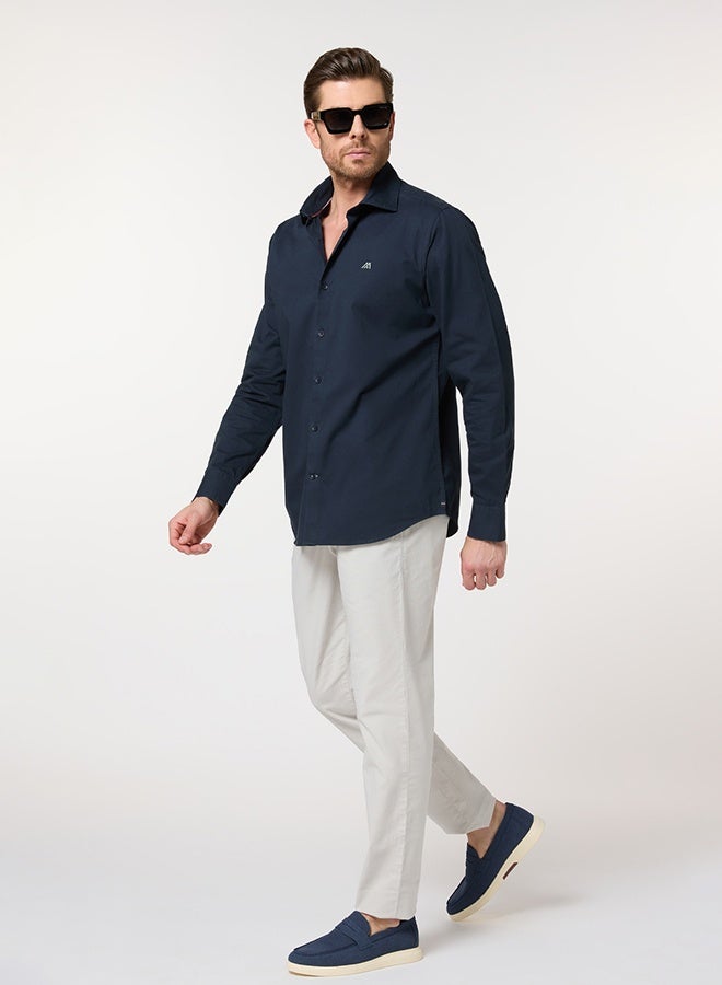 مانرزم The Smooth Drape Navy Twill Shirt with Fluid Movement - Image 4