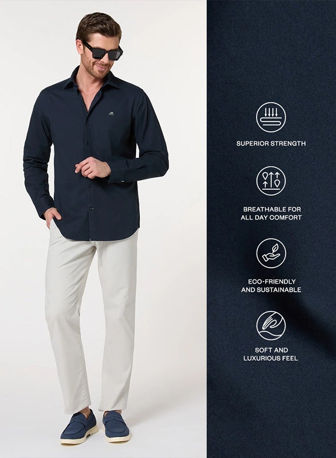 مانرزم The Smooth Drape Navy Twill Shirt with Fluid Movement - Image 3