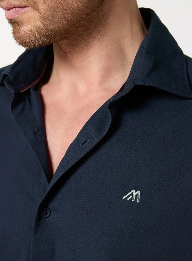 MANNERISM  The Smooth Drape Navy Twill Shirt with Fluid Movement for Men | Best Price UAE