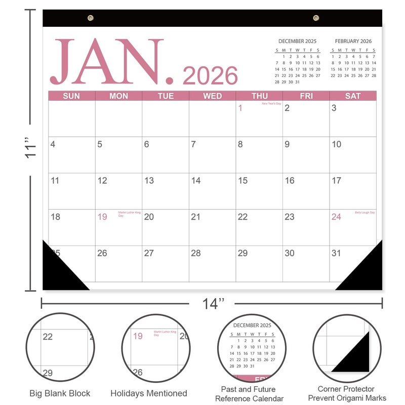 Tuun Fuplan Calendar 2026 - Desk Calendar from January 2026 to June 2027, 2026 Desk Calendar with Holiday Marked, Premium Paper for Organizing, 11'' x 14'',Four Color - Image 2
