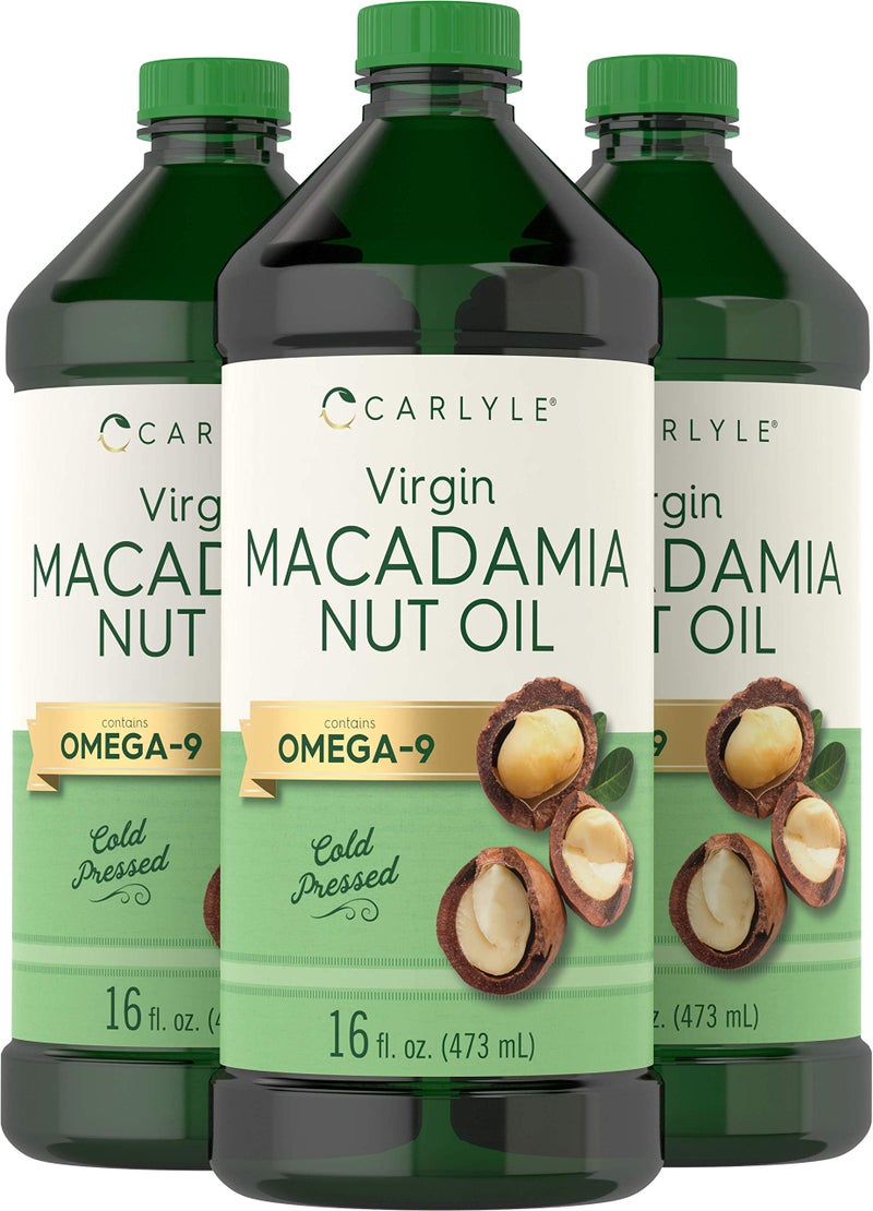 Carlyle Macadamia Nut Oil | 3 x 16 oz Bottles | Premium Cold Pressed | Food Grade | Vegetarian, Non-GMO, Gluten Free | Virgin Oil | Safe for Cooking, Great for Hair and Skin - Image 1