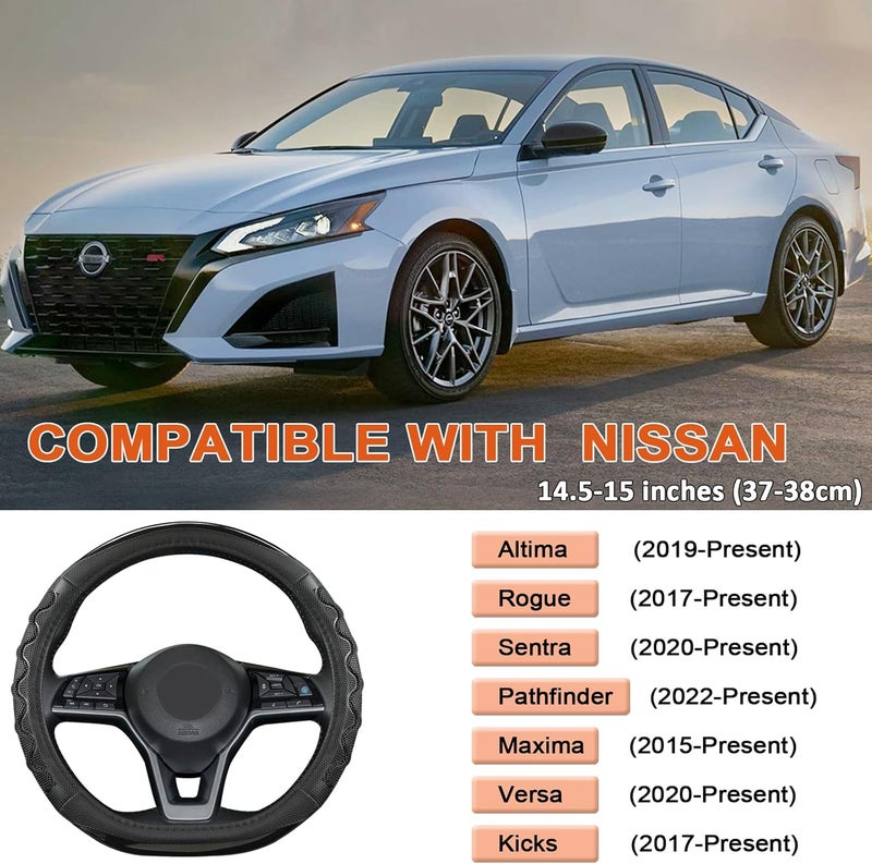 GIANT PANDA Steering Wheel Cover for Nissan Altima Rogue - Car Steering Wheel Cover for Nissan D Shape - Black (SWND01) - Image 2