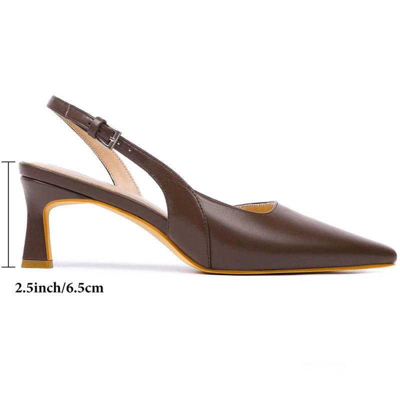 Mostrin Brown Kitten Slingback Heels for Women Low Pointed Closed Toe Heels Women's Pumps Shoes Dressy for Office Work Party - Image 5