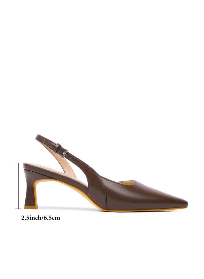 Mostrin Brown Kitten Slingback Heels for Women Low Pointed Closed Toe Heels Women's Pumps Shoes Dressy for Office Work Party - Image 1