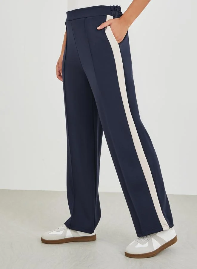 ستايلي Styli Scuba Wide Leg Joggers with Side Seam Panel