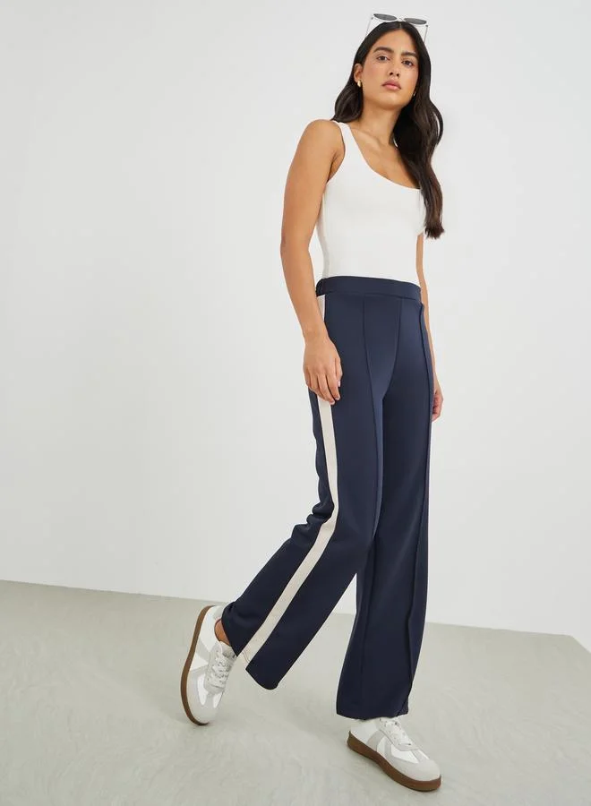 ستايلي Styli Scuba Wide Leg Joggers with Side Seam Panel