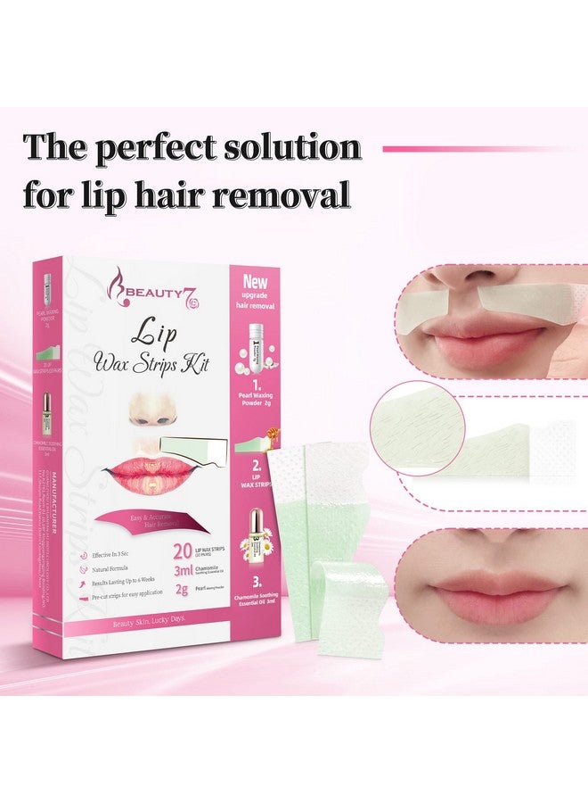 Beauty7 شرائح شمع الشفاه Eauty7 لإزالة الشعر للوجه - 20 قطعة مع مسحوق اللؤلؤ وزيت أساسي للنساء لجميع أنواع البشرة الحساسة - Image 5