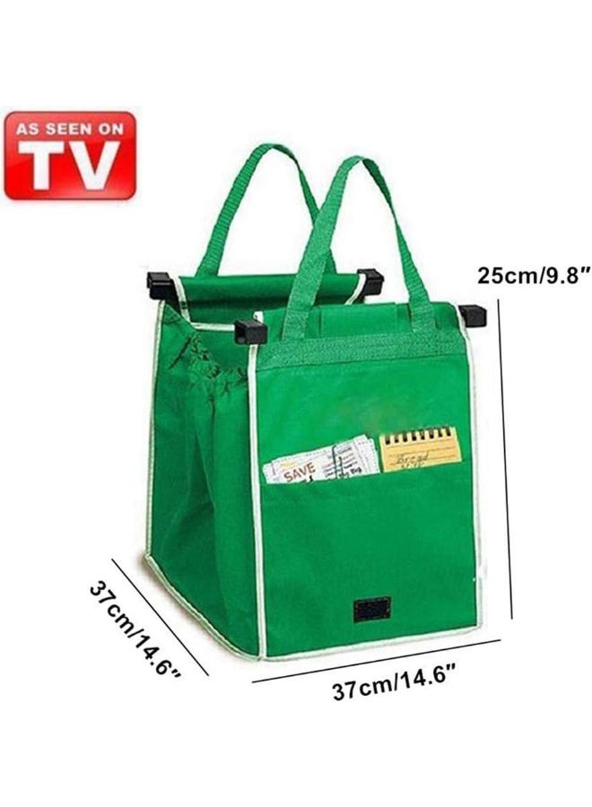 Helishy 2Pack Reusable Shopping Trolley Bags Grab and Go Bag Collapsible Grocery Tote Bags with Handles, Clip on Shopping Cart As Seen On TV - Image 2