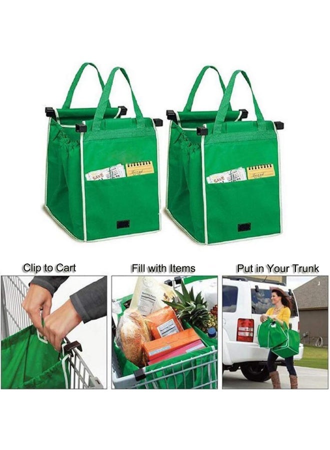 Helishy 2Pack Reusable Shopping Trolley Bags Grab and Go Bag Collapsible Grocery Tote Bags with Handles, Clip on Shopping Cart As Seen On TV - Image 5