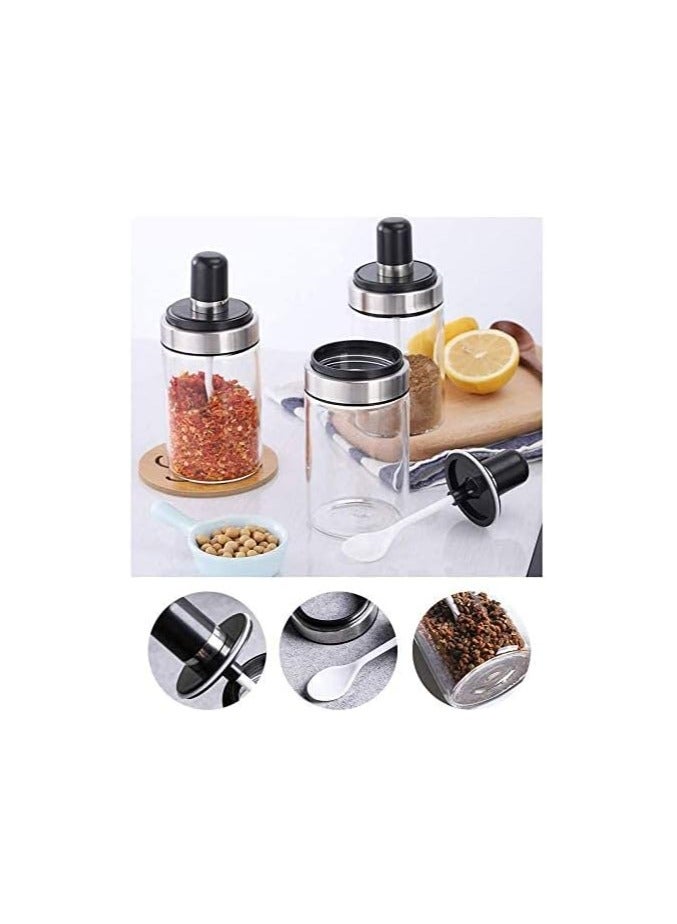 برطمان زجاجي فارغ مزود بغطاء محكم عازل للهواء وملعقة ، للتوابل او الزيت او العسل او البهارات (برطمان زجاجي بمعلقة)  - Image 4