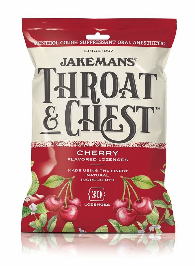 JAKEMANS Cherry Throat & Chest Lozenges Cough Drops – Cough, Sore Throat and Seasonal Distress Soothing Relief – Liquid Drop Shape – 30 Lozenges (3 Pack) - Image 4