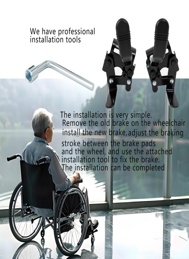 Migeek Wheelchair brakes, Universal Brake, Replacement Parts, One-Handed Operation, Suitable For Most Manual Wheelchairs (1 Pair, Black) - Image 3