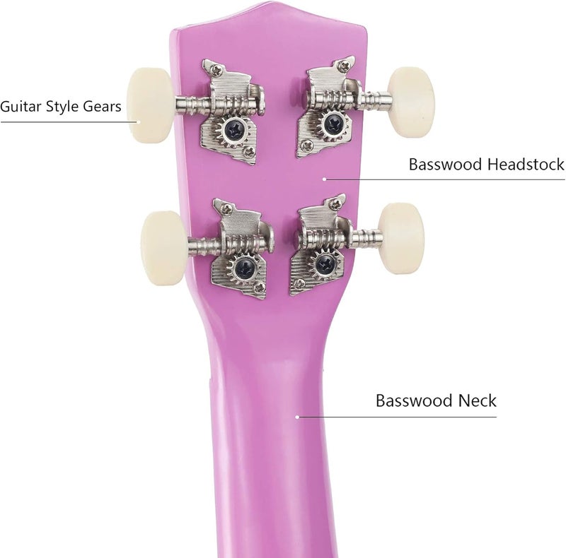 Trendy Soprano Valentine's Day Ukulele for Beginners 21 Inch Hawaiian Wood Ukuleles for Adult Student Starter Four Strings Guitar (Purple) - Image 3