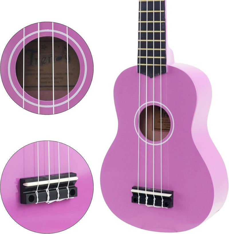 Trendy Soprano Valentine's Day Ukulele for Beginners 21 Inch Hawaiian Wood Ukuleles for Adult Student Starter Four Strings Guitar (Purple) - Image 5