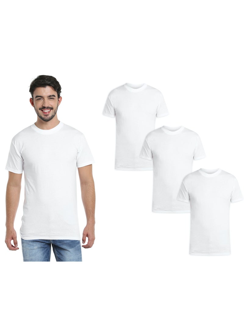 BYC MEN'S O-NECK COTTON T-SHIRT (PACK OF 3) - WHITE  - Image 1
