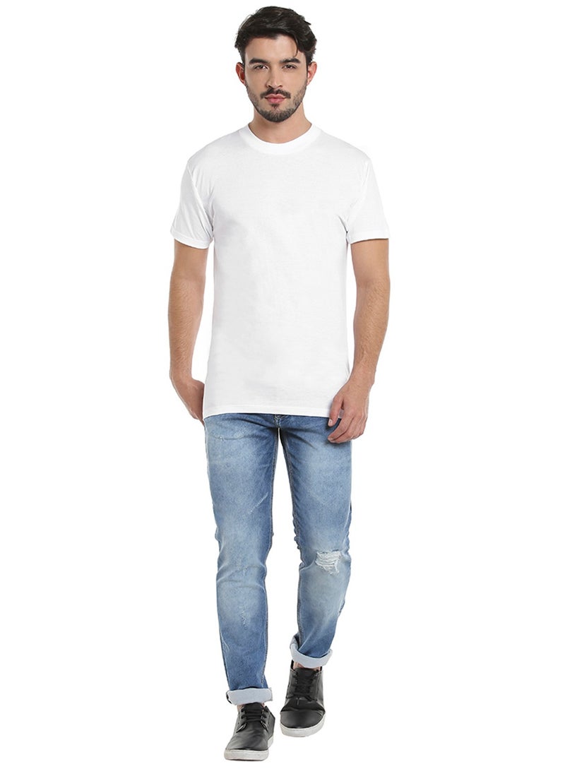 BYC MEN'S O-NECK COTTON T-SHIRT (PACK OF 3) - WHITE  - Image 2