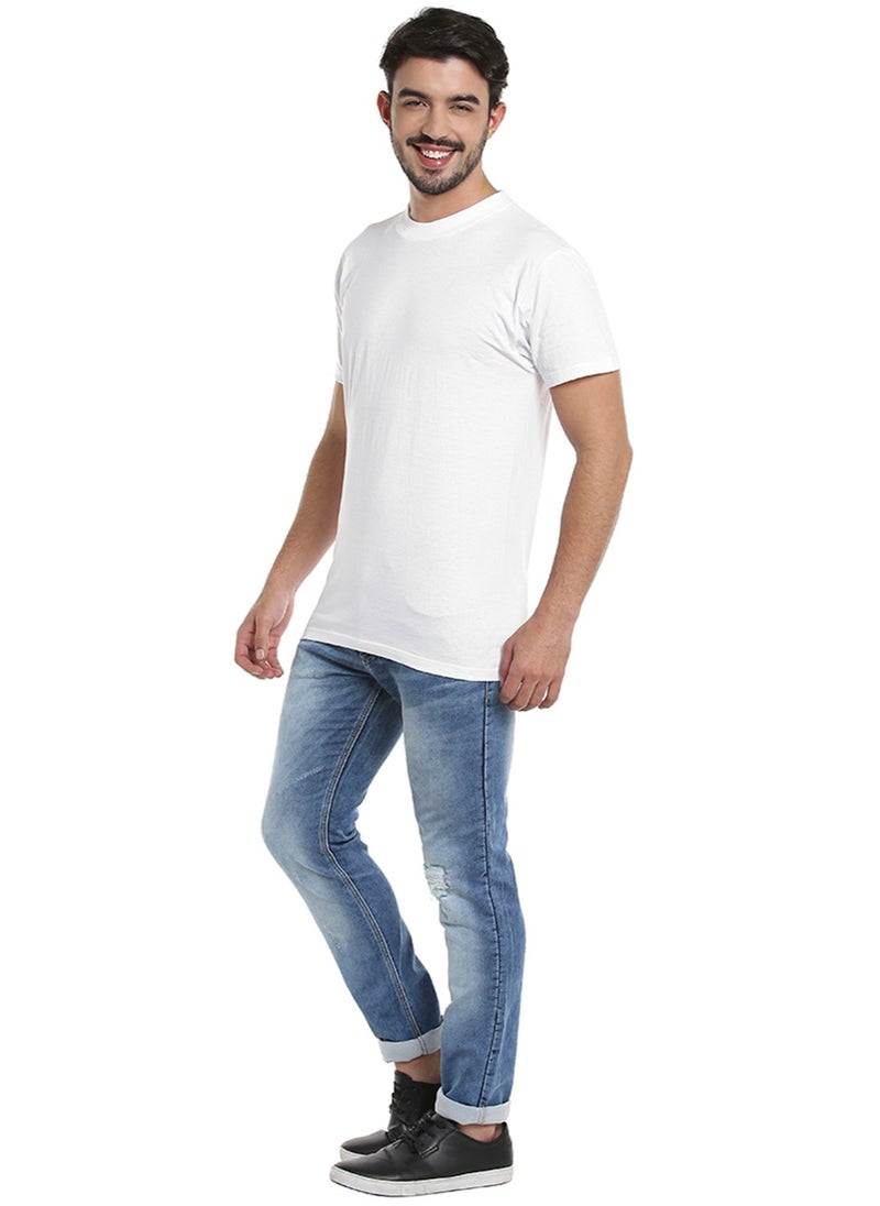 BYC MEN'S O-NECK COTTON T-SHIRT (PACK OF 3) - WHITE  - Image 4
