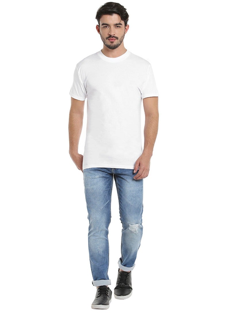 BYC MEN'S O-NECK COTTON T-SHIRT (PACK OF 3) - WHITE - Image 2