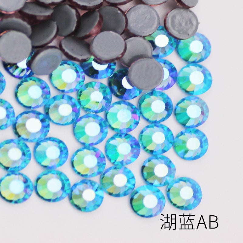 Boutique imitation Olympic bottom AB color hot drilling rubber bottom glass Czech hot drilling rhinestone clothing accessories dance dress accessories 54 Lake Blue AB