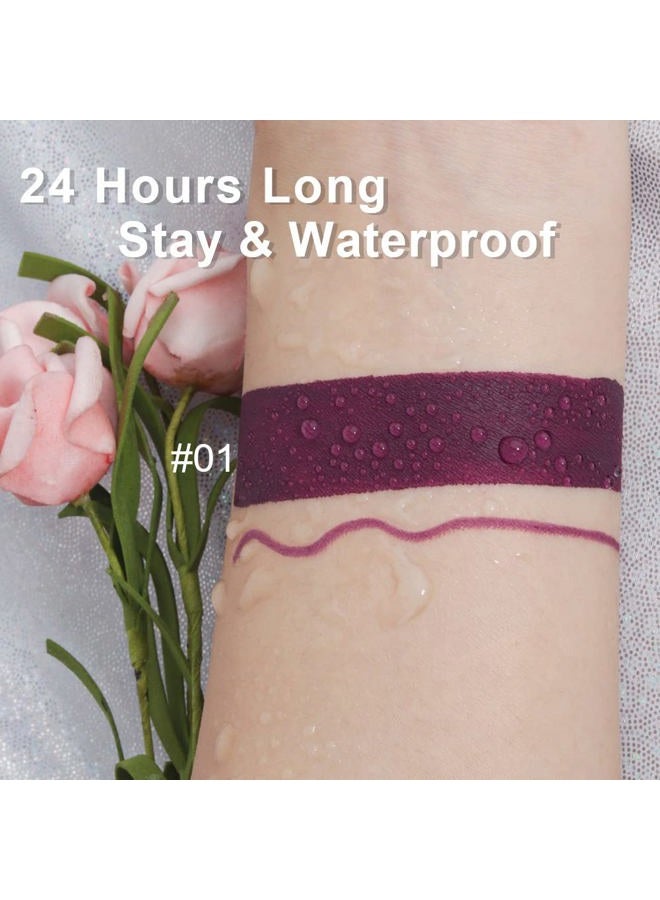 evpct 2Pcs Purple Plum Matte 24-hour Liquid Lipstick and Lip Liner Pencil Makeup Set Women DNM Dark Red Bright Berry Liquid Lipstick Matte Lip Tint 24H and with Lip Liner Set Waterproof Long Lasting 1 - Image 5