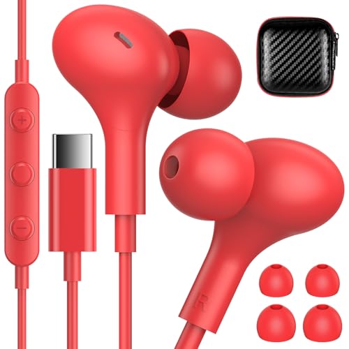 iMangoo for Apple USB C Wired Headphones, Hi-Fi Sound Corded Earbuds, Ergonomic Small in Ear Buds for iPhone 17 Pro Max/17e/16 Plus/16e/15, for Samsung S26/S25 Ultra/for Pixel Type C Earphones Red - Image 1