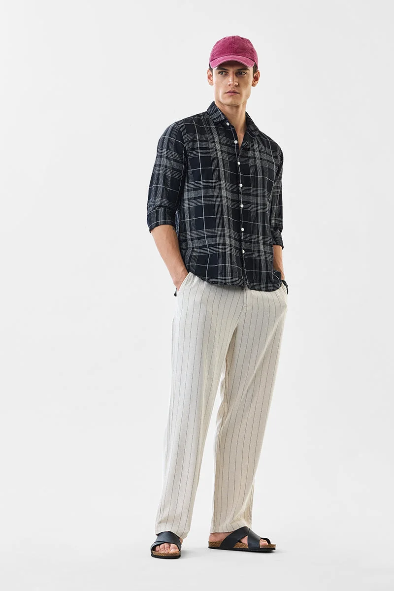 SNITCH بنطلون كتان مخطط بقصة عادية