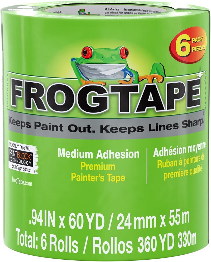 FrogTape FrogTape MultiSurface Painters Tape with PAINTBLOCK 1 Inch Wide 094 In x 60 Yds Medium Adhesion Green 6 Rolls 240659  - Image 1