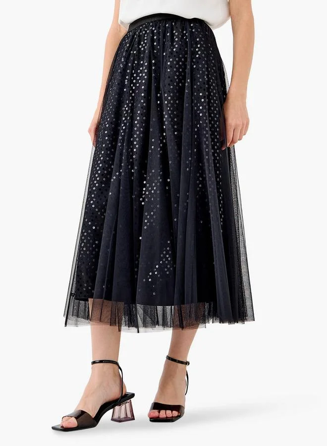 2Xtremz 2Xtremz Sequin Embellished Midi Skirt with Elasticated Waistband