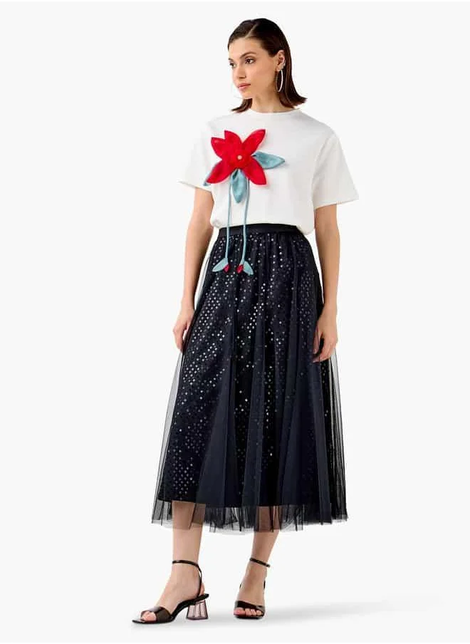 تواكستريمز 2Xtremz Sequin Embellished Midi Skirt with Elasticated Waistband