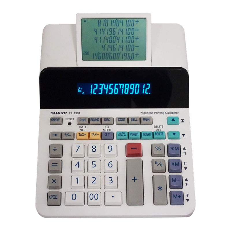 Sharp EL-1901 Paperless Printing Calculator with Check and Correct, 12-Digit LCD Primary Display, Functions the Same as a Printing Calculator/Adding Machine with Scrolling LCD Display Instead of Paper - Image 1