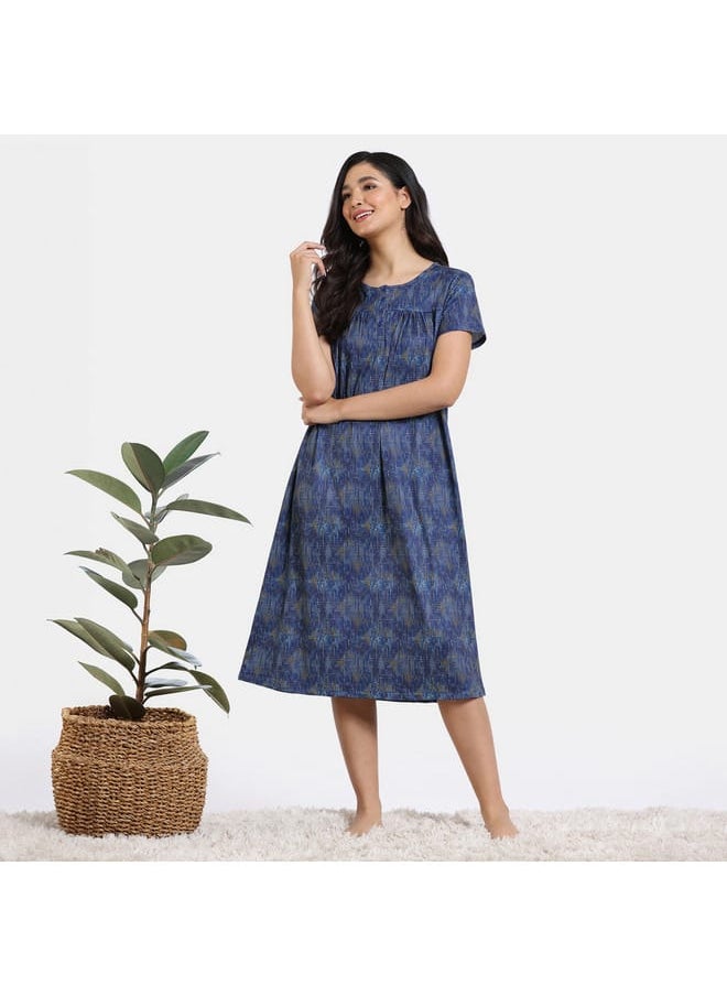 zivame Zivame Printed Night Dress with Short Sleeves  - Image 1