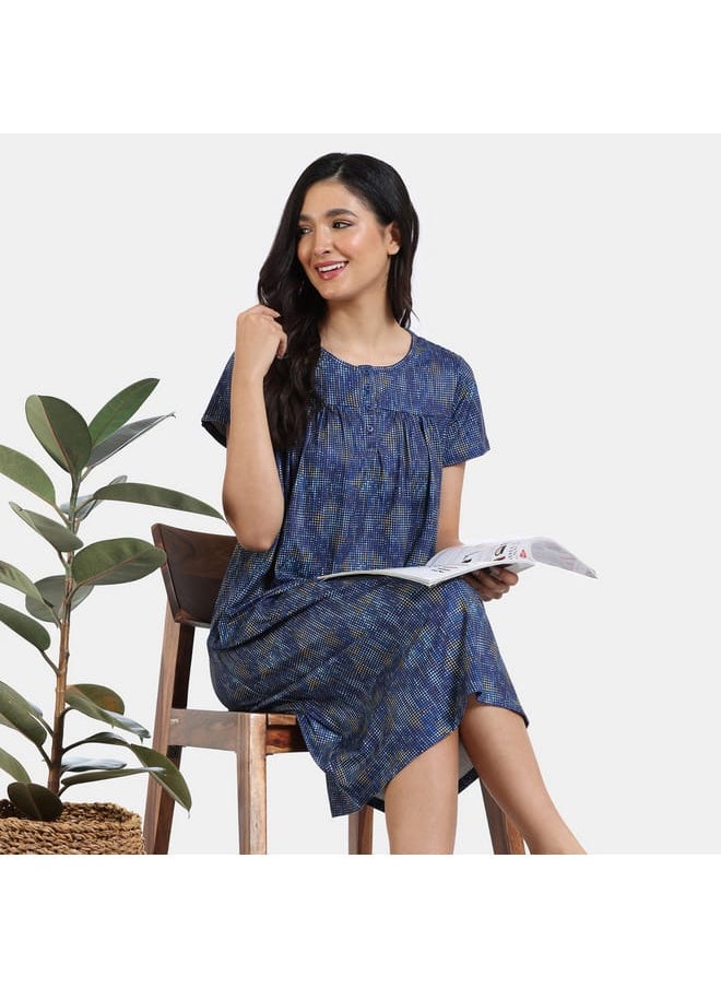 zivame Zivame Printed Night Dress with Short Sleeves  - Image 4