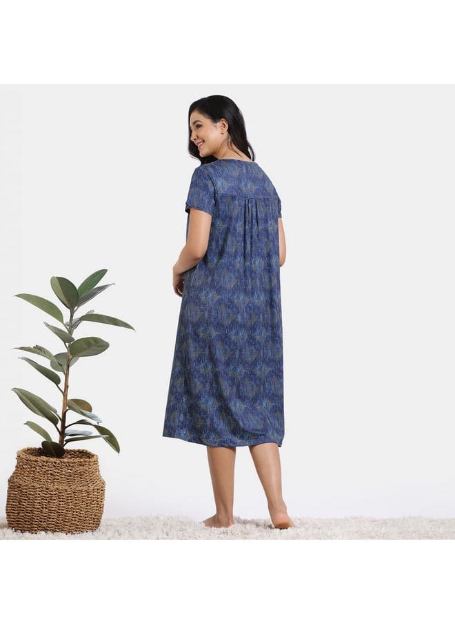 zivame Zivame Printed Night Dress with Short Sleeves  - Image 3