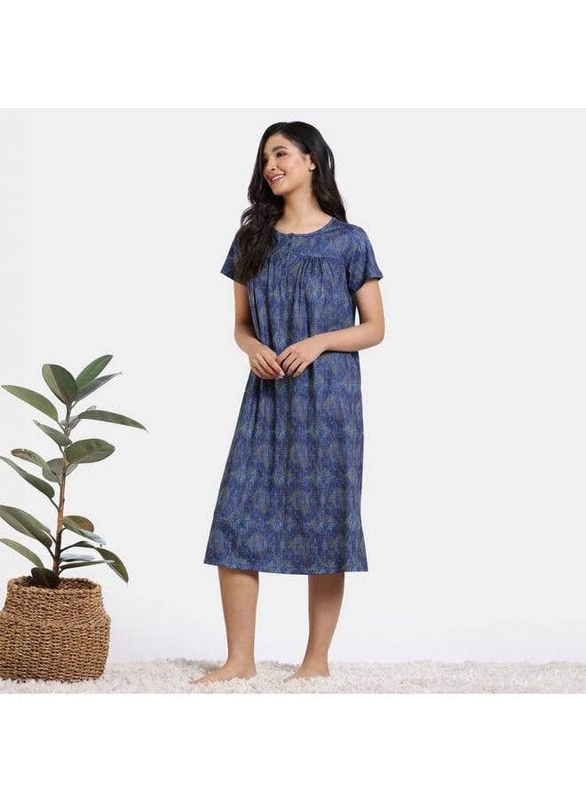zivame Zivame Printed Night Dress with Short Sleeves  - Image 2