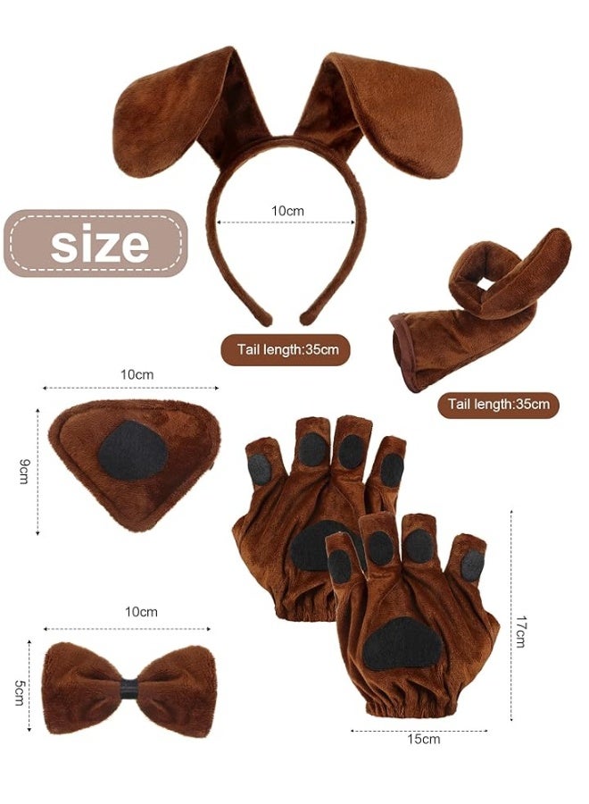 Zhanmai Puppy Dog Tutu Skirt Animal Costume Set Puppy Ears Headband Bow Tie Paw Gloves and Tutu Skirt for Carnival Mardi Gras Party(Dark Brown) - Image 4