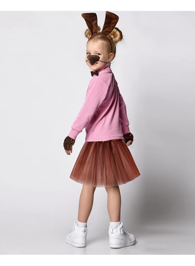 Zhanmai Puppy Dog Tutu Skirt Animal Costume Set Puppy Ears Headband Bow Tie Paw Gloves and Tutu Skirt for Carnival Mardi Gras Party(Dark Brown) - Image 3