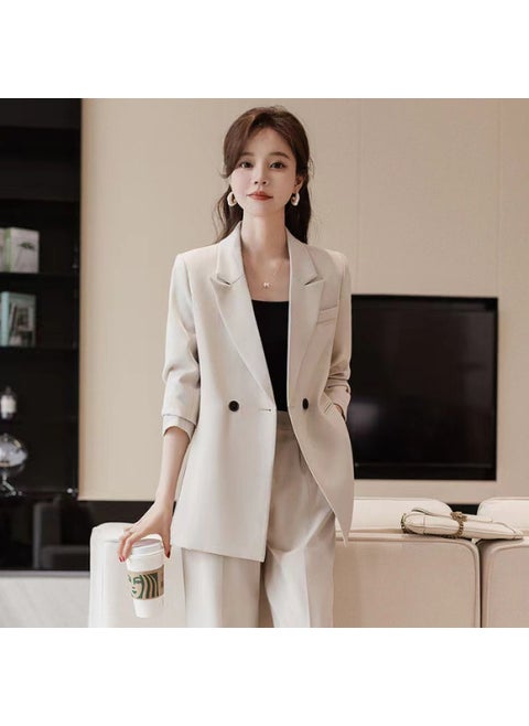 Suit Womens Spring and Summer 2024 New Temperament Goddess Fan High-end Business Wear Casual Suit Jacket Apricot