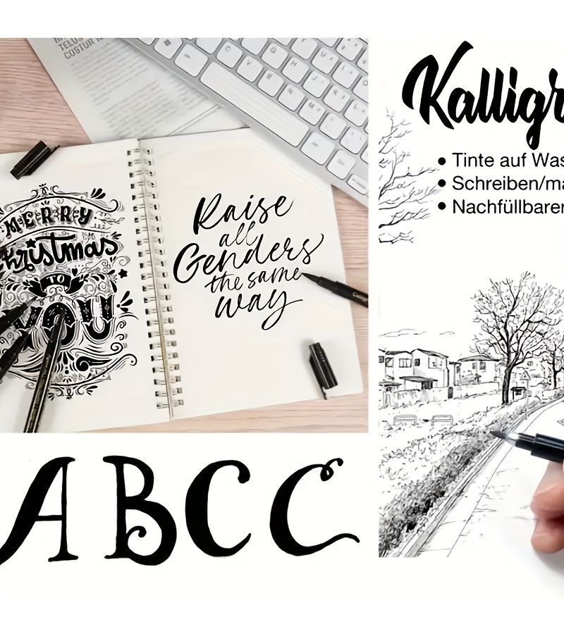 6 Pcs Hand Written Calligraphy Brush Marker Pen Set Soft And Hard Tips 4 Sizes Suitable For Beginners Writing Art Painting Journaling Students Fine Arts - Image 5